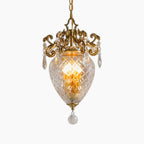 Maison Ornate medieval gold pineapple chandelier with diamond glass, bronze metalwork, and crystal details.