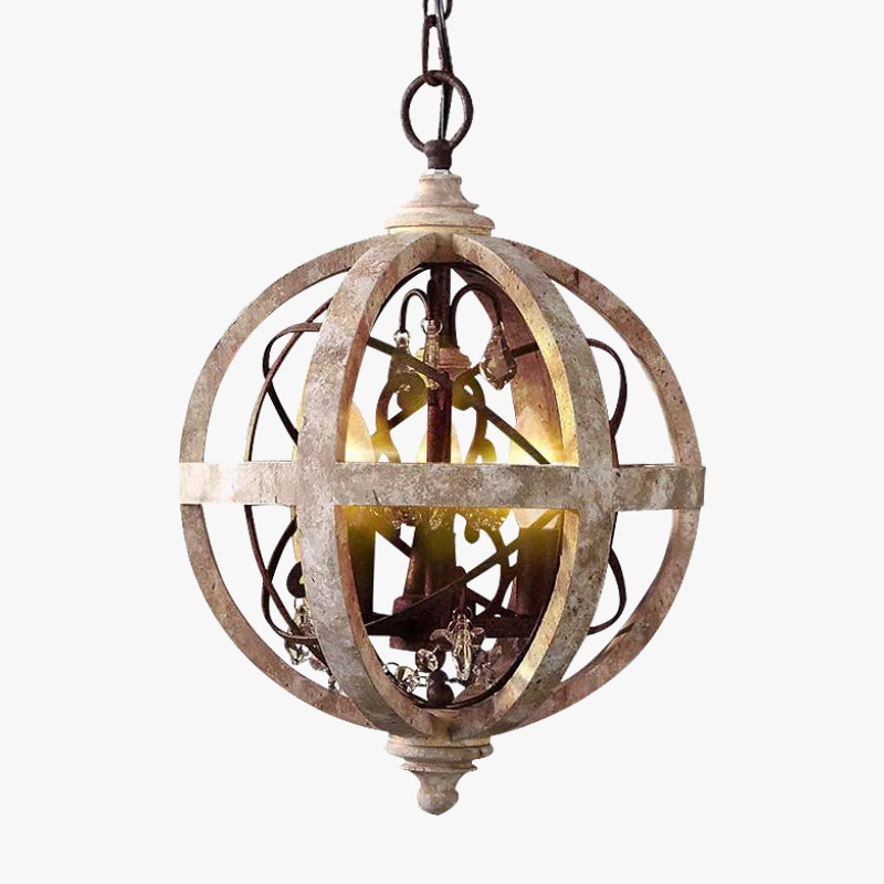 American Country Style Crystal and Wood Chandelier
