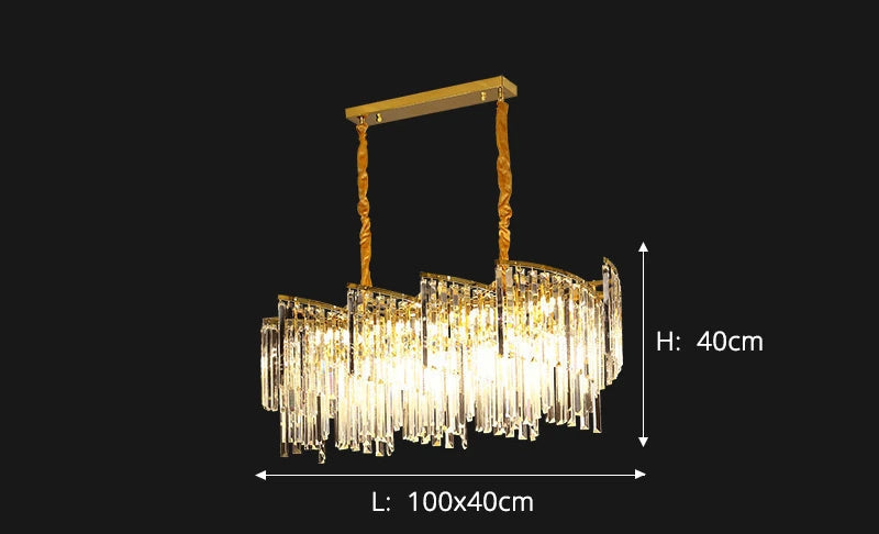 Maison Ornate spiral chandelier with crystal prisms and gold accents, 100 x 40 x 40 cm.