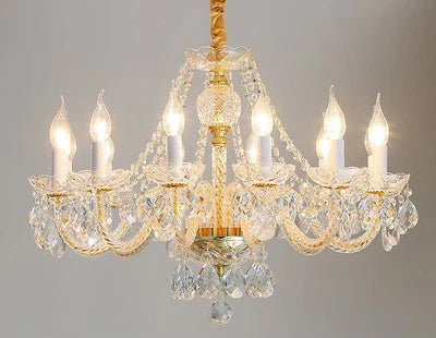 Lustre baroque en cristal aux nuances dorées pour intérieur élégant