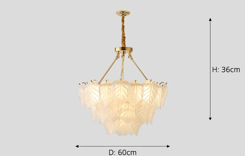Maison Ornate Vintage Gold Crystal Chandelier with layered leaf glass, gold accents, 36x60 cm.