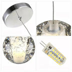Maison Ornate Crystal Sphere Chandelier with rotating LED, bubbled glass shade, and detailed hanging wire.
