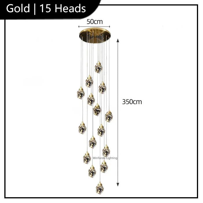Maison Ornate crystal chandelier with 15 LED pendants at varying lengths on round ceiling mount.