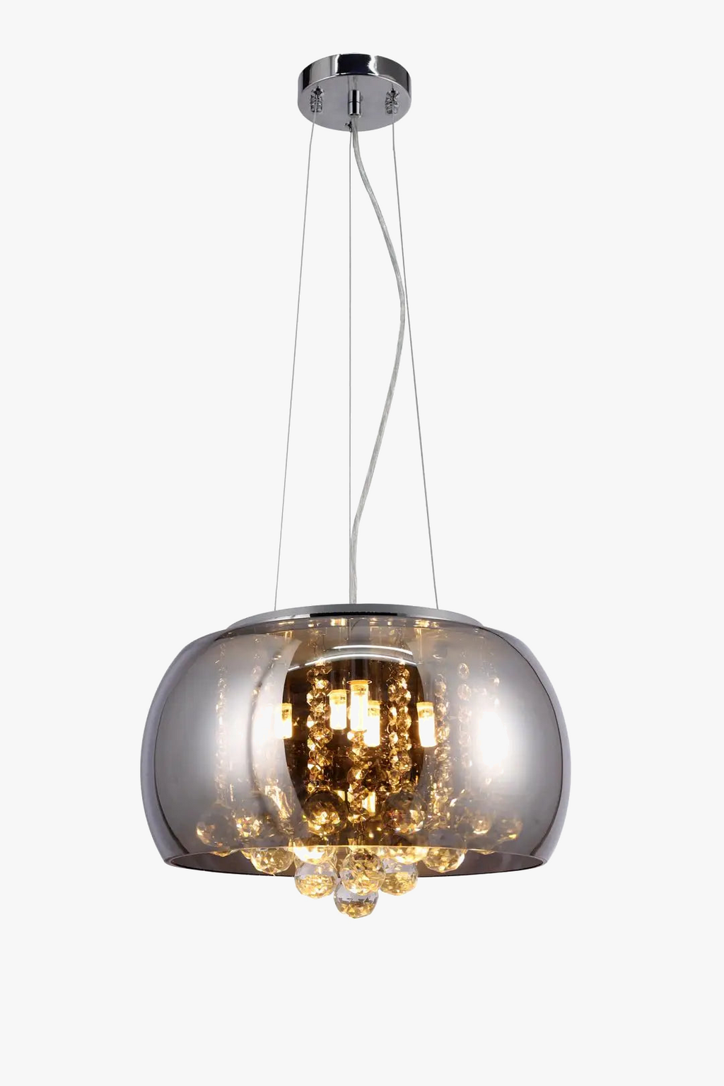 Maison Ornate Modern Crystal Chandelier with smoked cognac glass shade and sparkling crystal accents.