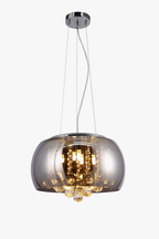 Maison Ornate Modern Crystal Chandelier with smoked cognac glass shade and sparkling crystal accents.