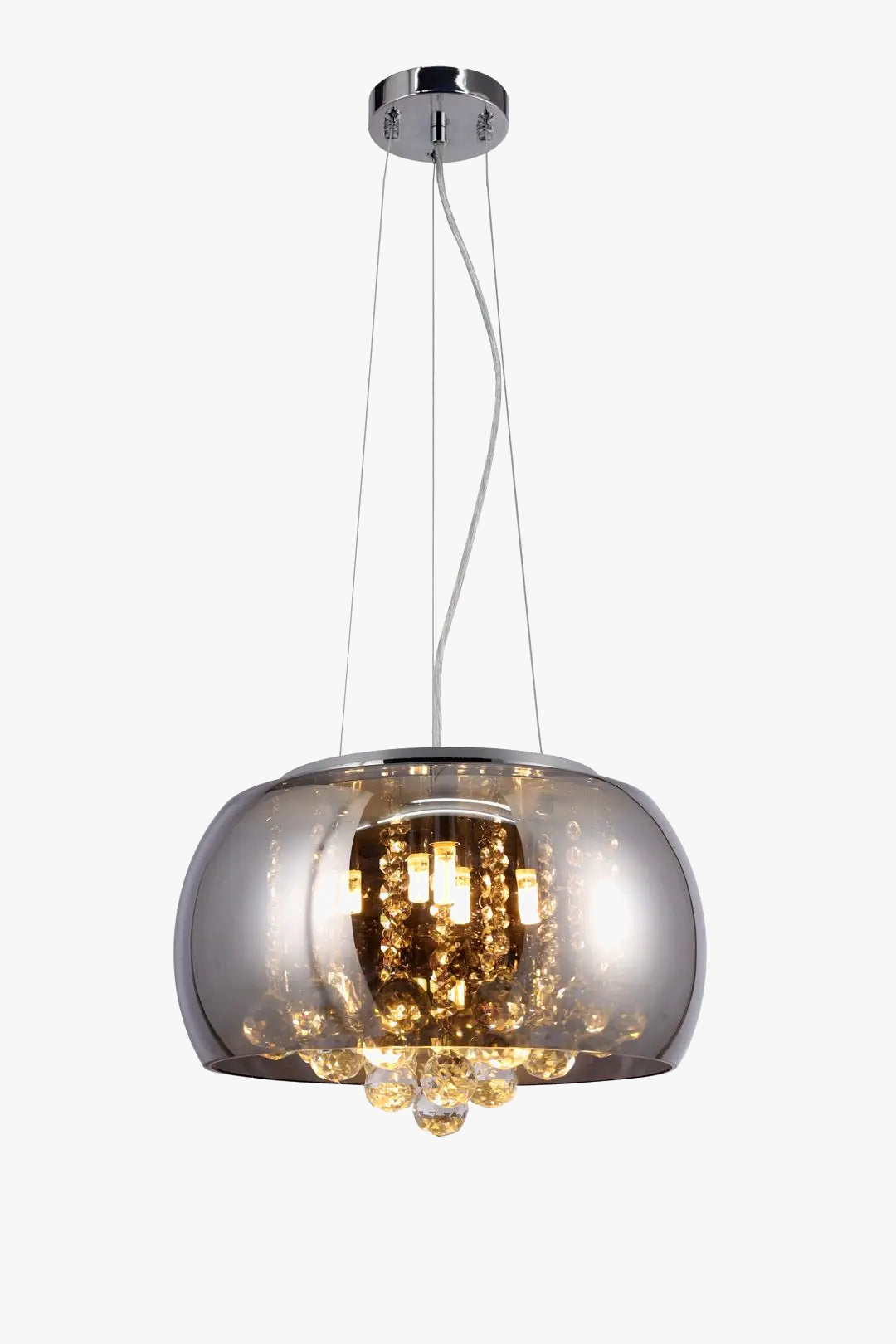 Maison Ornate Modern Crystal Chandelier with smoked cognac glass shade and sparkling crystal accents.