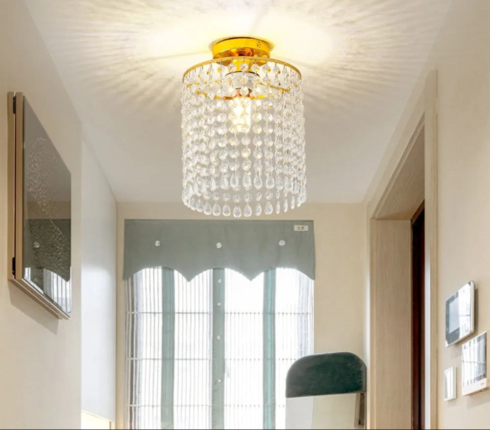 Maison Ornate Modern Glass Gold Luxury Crystal LED Chandelier with hanging crystal beads, elegant and radiant.