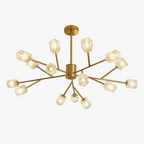 Maison Ornate Modern Nordic LED chandelier with multiple gold arms and faceted glass covers.