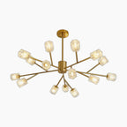Modern Nordic LED crystal chandelier with multiple arms and faceted glass covers for elegance.