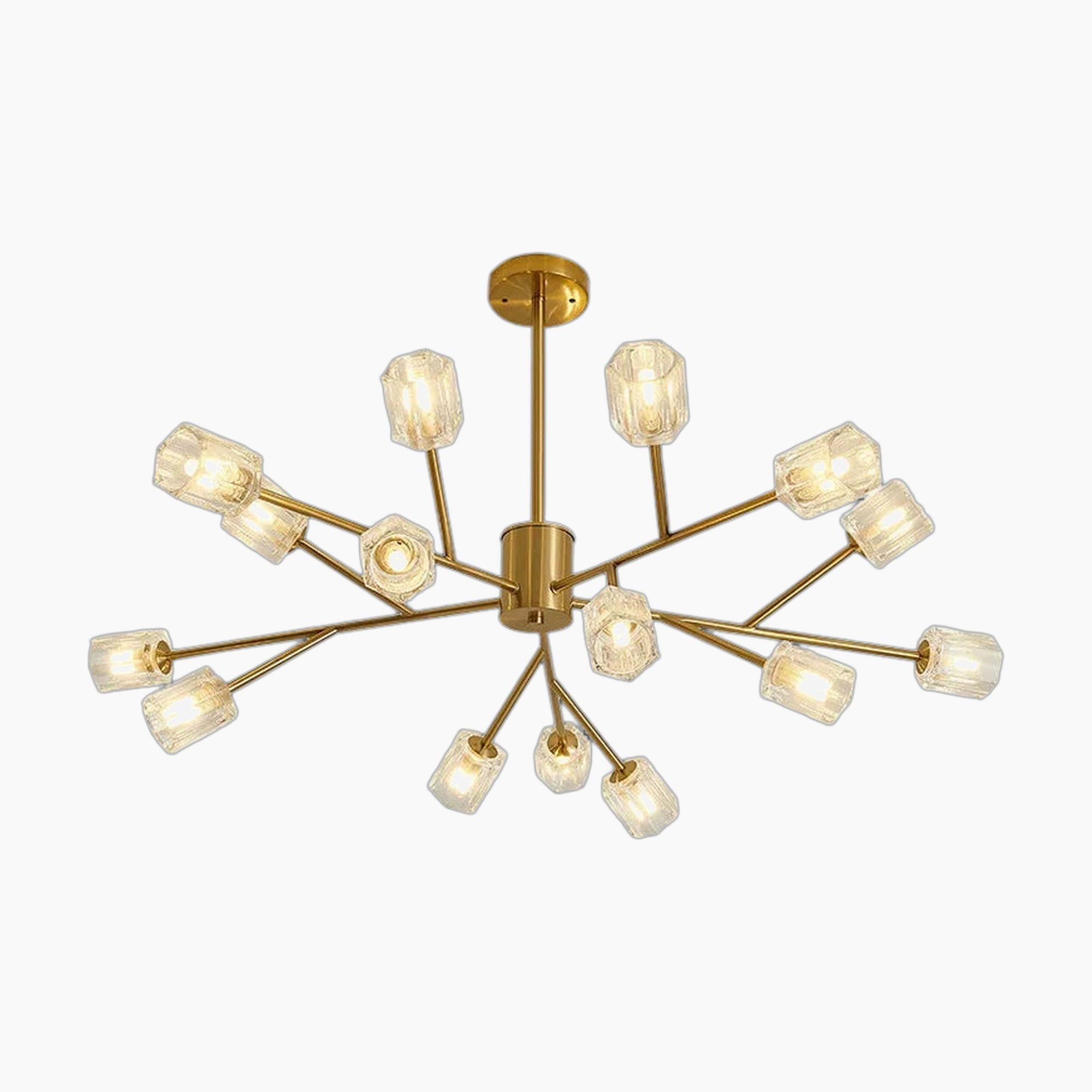 Modern Nordic LED crystal chandelier with multiple arms and faceted glass covers for elegance.