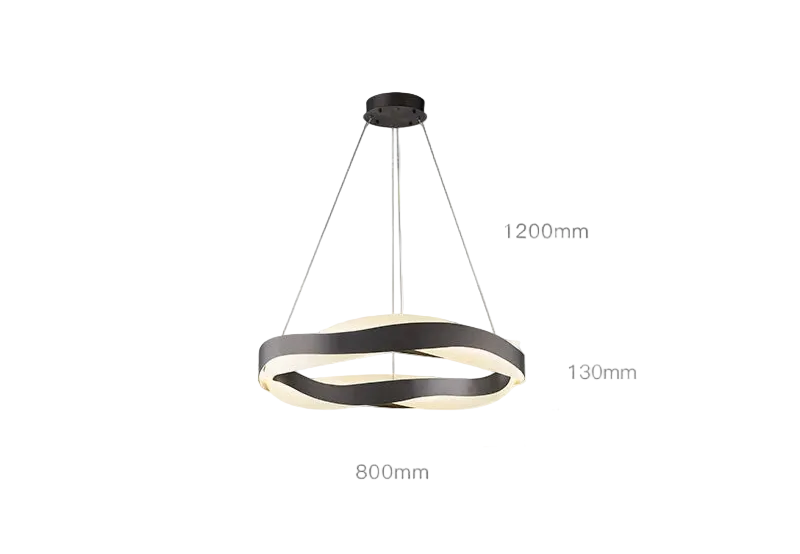 Ornate golden crystal chandelier with LED rings, twisted black-white design, dimmable, 1200x800mm size.