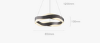 Modern LED chandelier with golden crystal accents, twisted black and white rings, dimmable, adjustable suspension.