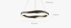 Modern golden chandelier with wavy LED rings, slim wires, dimmable design; 950mm wide, 130mm tall.