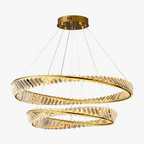 Maison Ornate K9 Crystal Chandelier has two gold rings with crystal accents and layered LEDs.