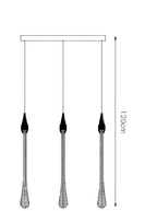 Line drawing of Maison Ornate Modern LED Crystal Chandelier with three teardrop lights on adjustable cords.