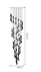 Line drawing of Maison Ornate Modern LED Crystal Chandelier with cascading teardrop pendants, 320x80cm rectangular mount.