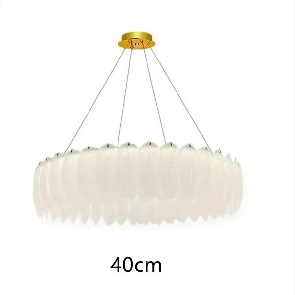 Maison Ornate Crystal Ball Chandelier with feather-shaped glass, round 40cm, gold mount, four-wire suspension.