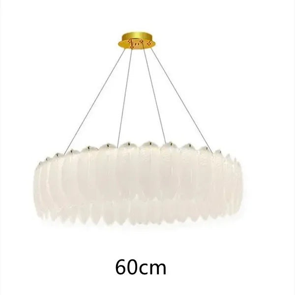 Maison Ornate Chandelier with crystal ball, decorative feathers, gold mount, and multiple suspension wires. 60 cm diameter.