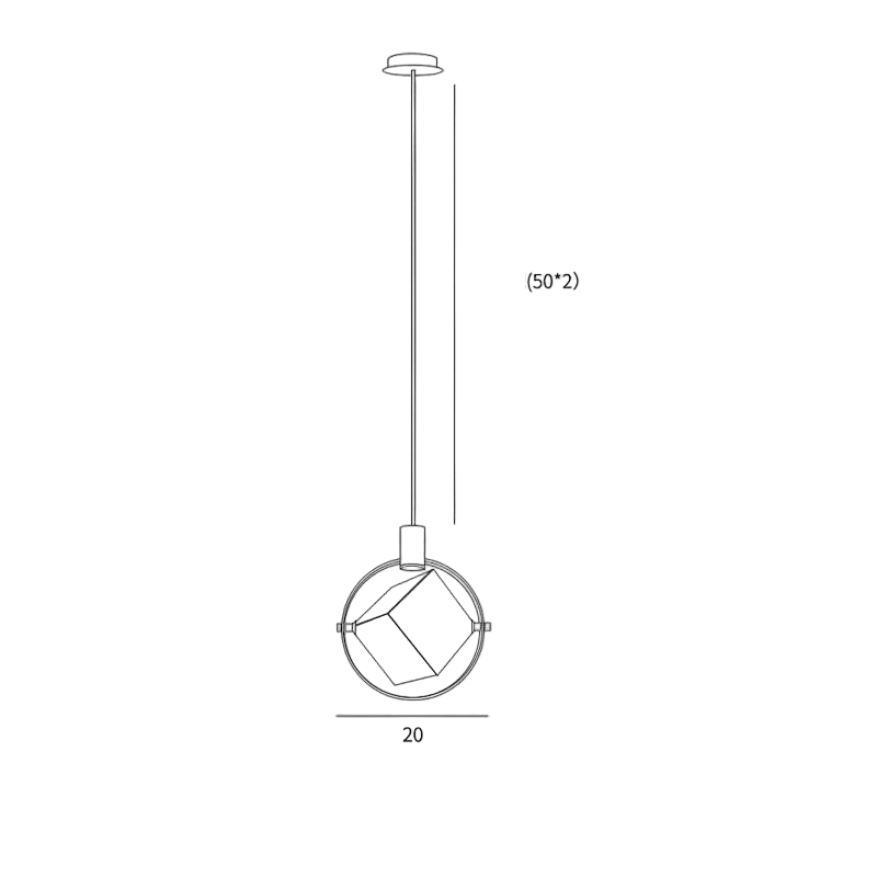 Luxurious Nordic postmodern crystal chandelier with 20cm circular frame, geometric shade, and straight metal rod.