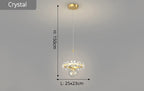 Ornate crystal ball pendant chandelier with a glowing center, 150cm drop, 25x23cm size.