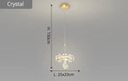 Modern gold-accented crystal ball chandelier with circular design, hanging crystals, 150 cm tall.
