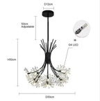 Modern crystal chandelier with adjustable height, multiple branches and G4 LED bulbs, 50cm square.