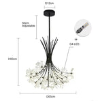 Modern crystal chandelier with black metal branches, clear accents, G4 LEDs; sleek, adjustable height.