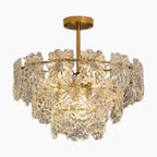 Maison Ornate Crystal Ball Chandelier with flower accents, clear textured glass, gold semi-flush mount.