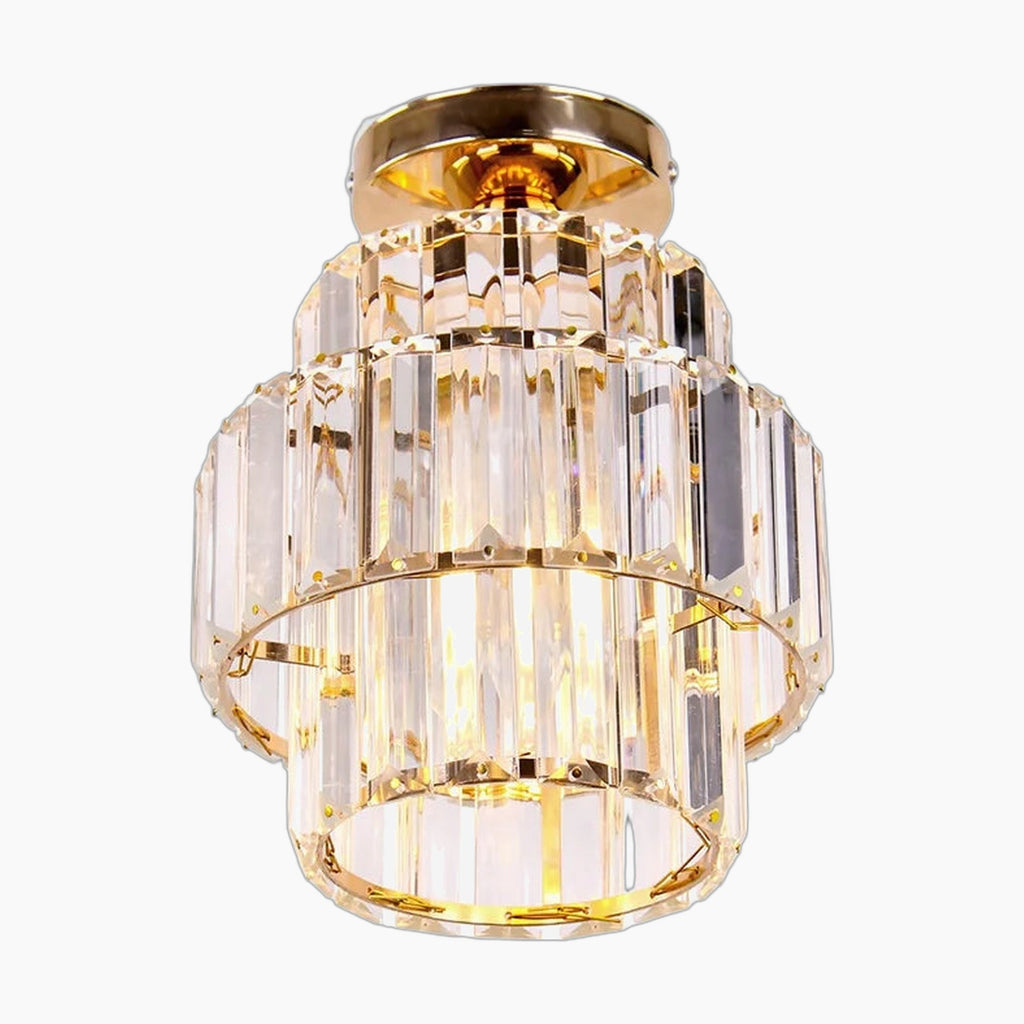 Maison Ornate Modern LED chandelier with tiered K9 crystal prisms in a sleek cylindrical form.