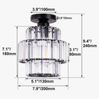 Black-base chandelier with two tiers of vertical K9 crystals; labeled size: 240x200mm, base 100mm.