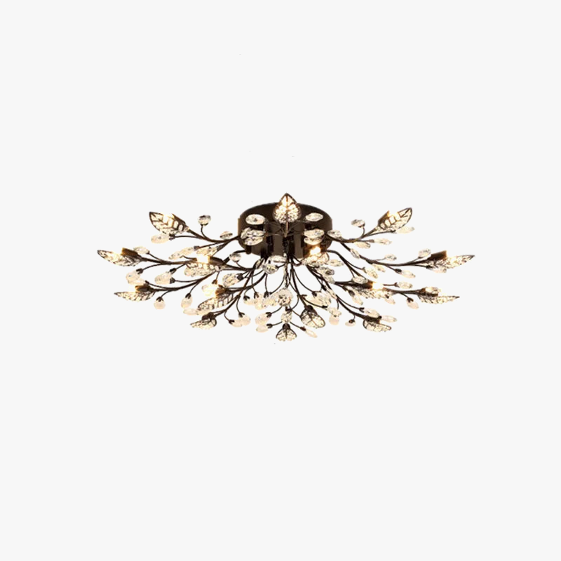 Maison Ornate chandelier with golden or black branches, leaf-shaped LED lights; modern, nature-inspired design.