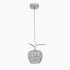 Apple-shaped silver crystal chandelier with white cord, silver mount, E27 socket; modern lighting fixture.