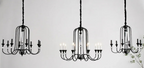 Set of three Maison ornate crystal chandeliers with LED bulbs and elegant luxury finish.