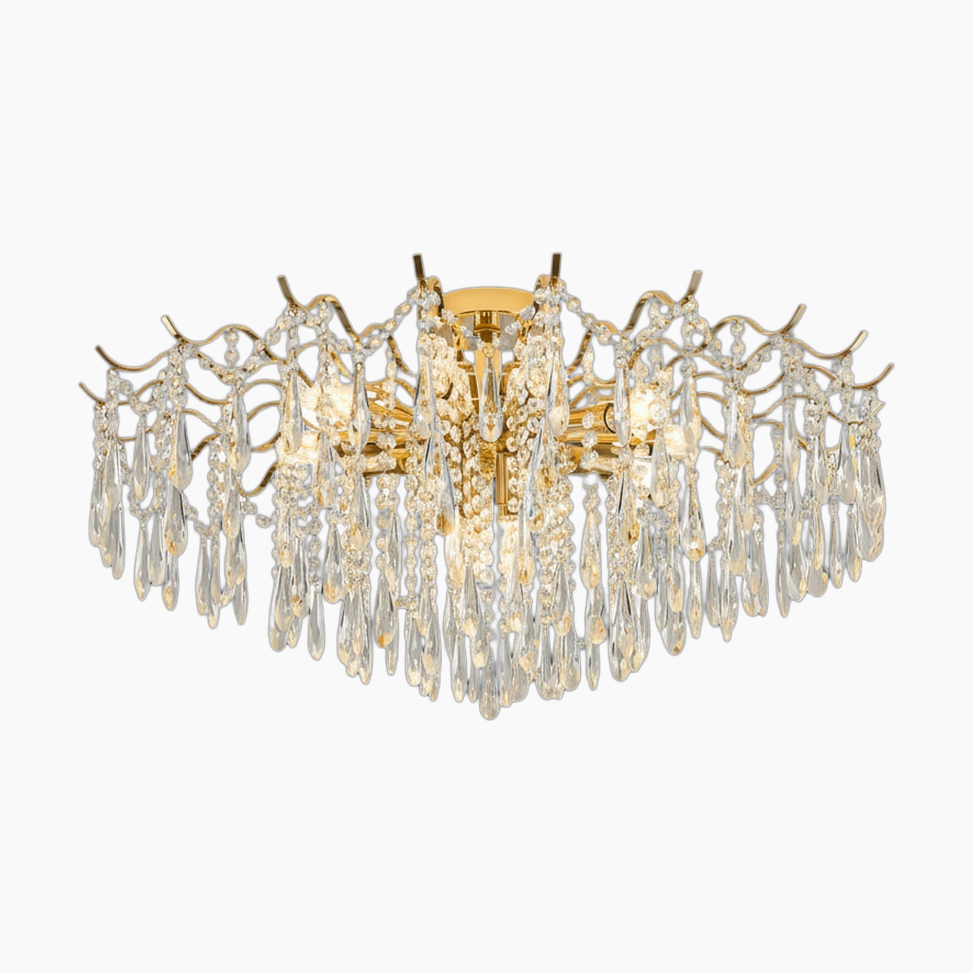 Ornate French chandelier with gold finish, multiple branches, and clear K9 crystals for elegance.