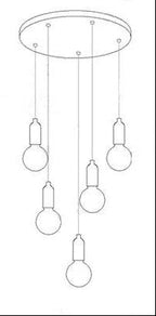 Line drawing of Maison Ornate Postmodern Crystal LED Chandelier with five staggered glass bulbs.