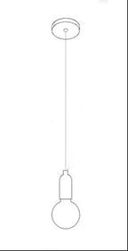 Minimalist line art of Maison Ornate crystal chandelier, bulb suspended from ceiling fixture by cord.