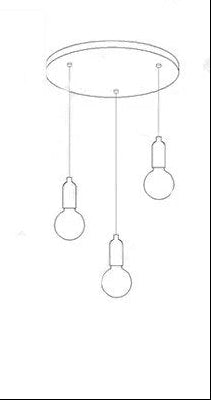 Three glass LED bulbs hang from a round mount; postmodern crystal chandelier with modern elegance.