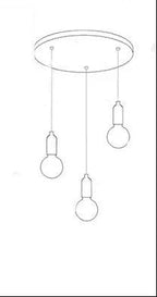 Three glass LED bulbs hang from a round mount; postmodern crystal chandelier with modern elegance.