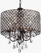 Ornate vintage American-style chandelier with bronze frame, sparkling crystals, pendants, and LED-compatible lights.