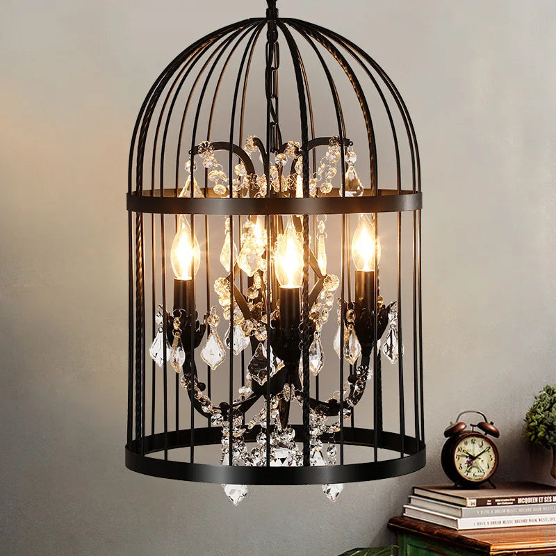 Maison Ornate vintage crystal chandelier with bird cage design, E14 bulbs, sparkling crystal accents.