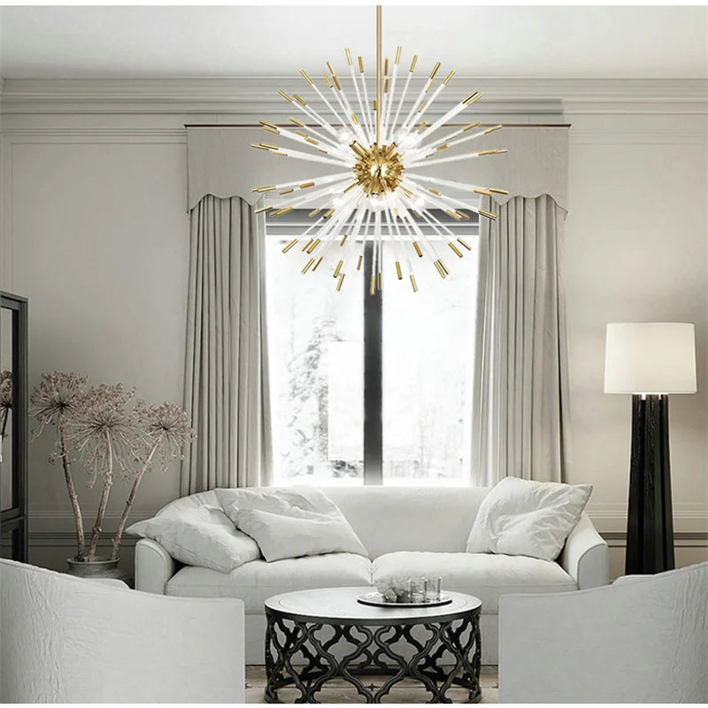 The Maison Ornate Dandelion Design LED Crystal Chandelier, modern and striking with intricate crystal details.