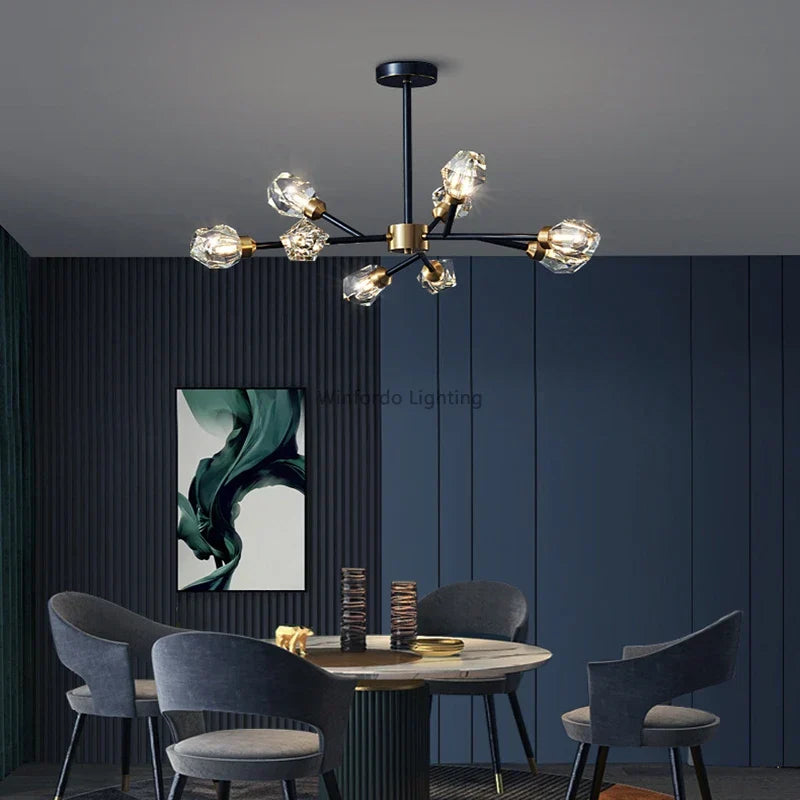 Maison Ornate Postmodern Crystal Chandelier with unique LED lighting, elegant crystal design, contemporary statement piece.