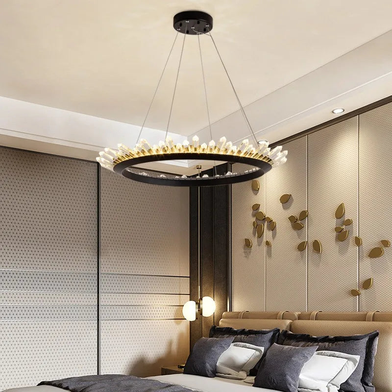 Maison Ornate Nordic Luxury Crystal Bedroom Chandelier, Post-modern style, sleek gold and crystal design.