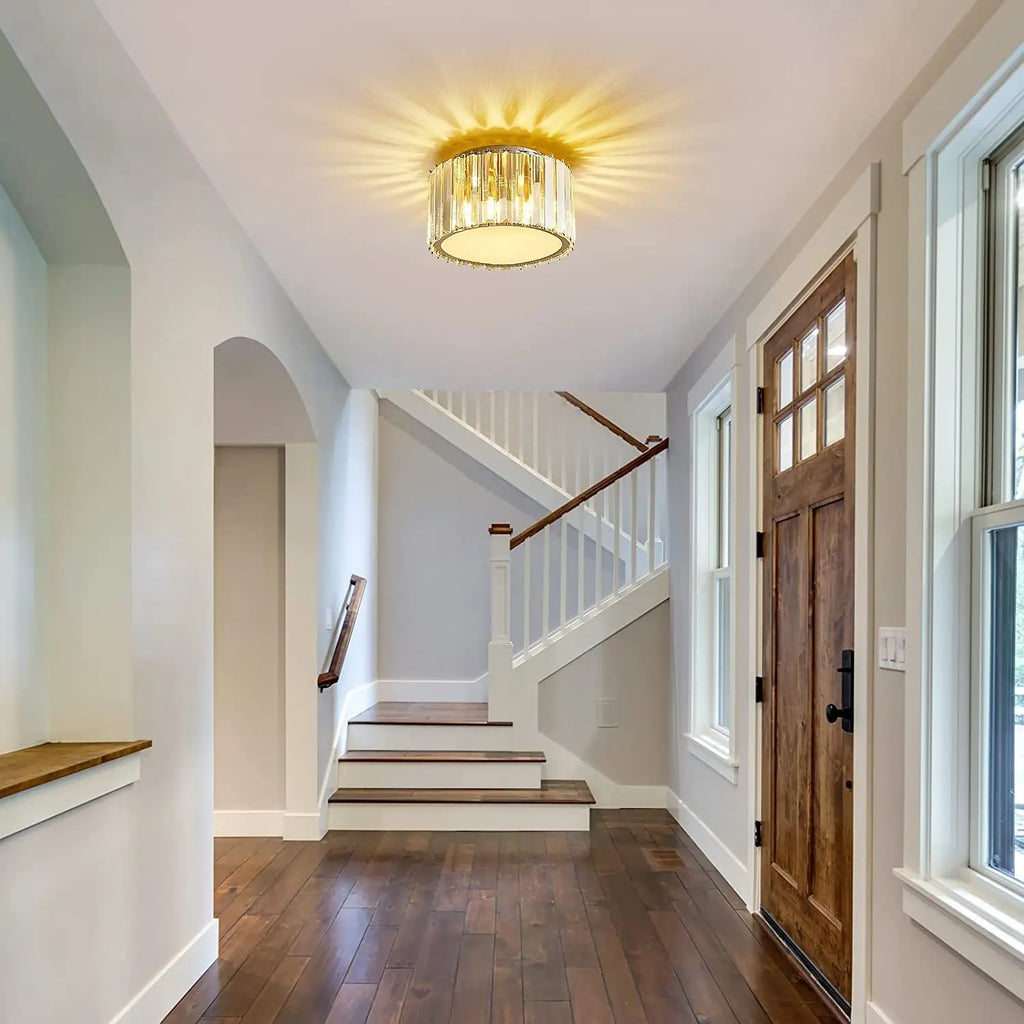 Maison Ornate Luxurious Round Crystal Hallway LED Chandelier, elegant design with warm, radiant illumination.