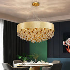Maison Ornate Modern Dimmable Gold Crystal Glass LED chandelier shines with elegant, intricate design.
