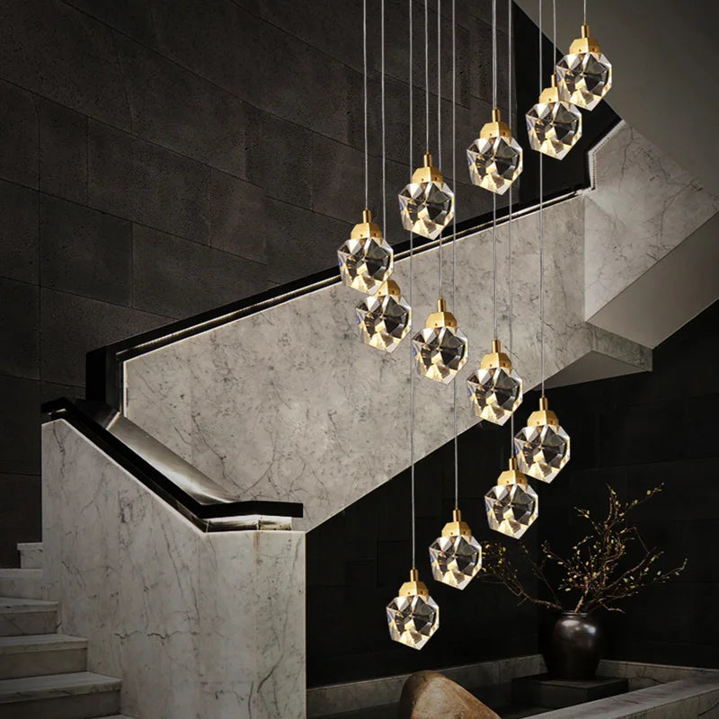 Maison Ornate Elegant Crystal Chandelier, modern design, features cascading LED lights and crystal details.