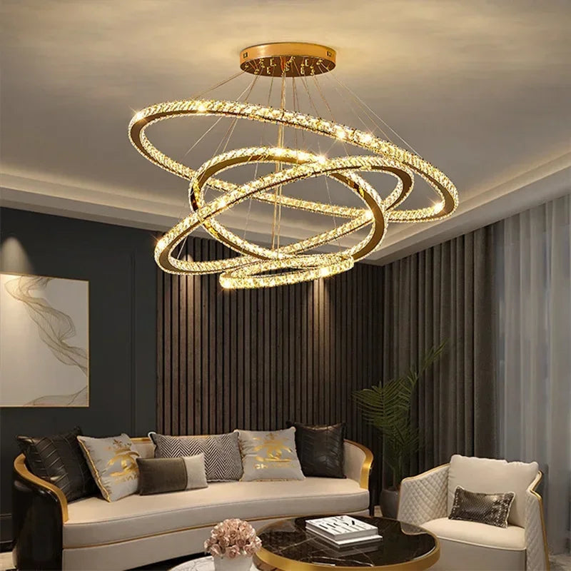 Maison Ornate Elegant Crystal Dining Room Chandelier features dazzling crystals and a sleek, modern lighting design.