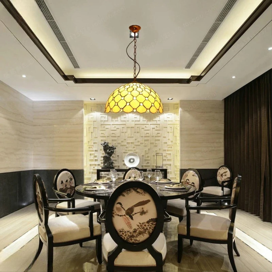 Maison Ornate Vintage Crystal Bead Chandelier with intricate crystal beads and ornate metal detailing.