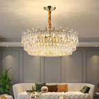 Maison Ornate K9 Crystal Modern Style Indoor Chandelier with suspended crystals and sleek, contemporary ceiling mount.