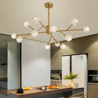 Maison Ornate Modern Nordic Hanging LED Crystal Hallway Chandelier with glass globe bulbs suspended elegantly.